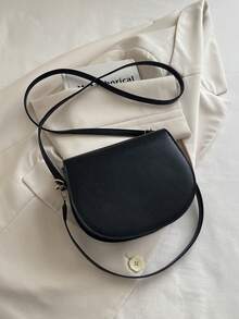 New Vintage Fashion Mini Solid Color Saddle Bag, Flap Opening, Adjustable Long Shoulder Strap, Small Capacity Lightweight Minimalist Shoulder Crossbody Bag, Suitable For Women's Daily Life, Casual, Commuting, Work, Vacation And Student Use - Black - View 5