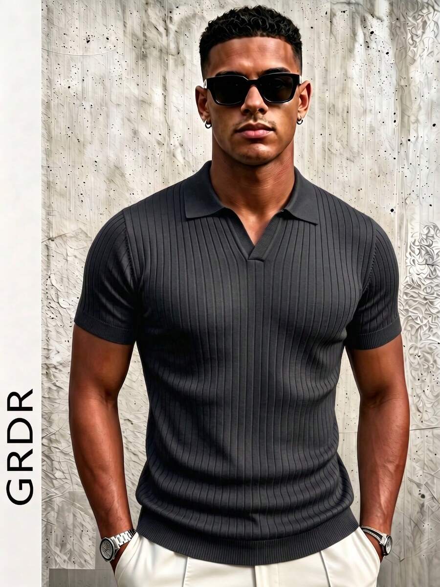 GRDR Men's Summer Knit Polo Shirt, Solid Color Short Sleeve Knit, Suitable For Summer Outings, Essential For Fashionable Outfit