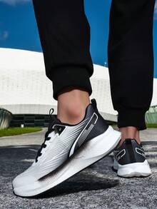 Men's Athletic Shoes, Breathable Fabric Upper And EVA Anti-Slip Sole, Fashionable Versatile Running Shoes, Suitable For All Seasons. - White and Black - View 4