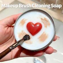 Makeup Brush Cleaning Soap, Gentle Solid Cleanser, Suitable For Makeup Brushes, Makeup Sponge And Powder Puffs, Quick Foaming Portable Brush Care Soap, Heart And Moon Design - Multicolor - View 2