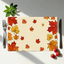 1pc/4pcs/6pcs/8pcs, Autumn, Fallen Leaves Pattern Suitable For Dining Table, Breakfast Mat, Coffee Bar, All-Season Decoration, Washable Table Mat, Room Decor, Kitchen Dining Table Mat, Indoor/Outdoor Party Decor, Home Decor, Ideal Gift - Multicolor - View 5