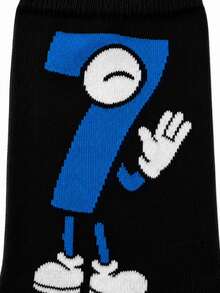 1 Pair Of Men Crew Sock, Cartoon Number 6 7 Character Graphic Socks, Soft Breathable Fall Winter, Halloween Christmas Gift For Son And Boyfriend - Multicolor - View 6