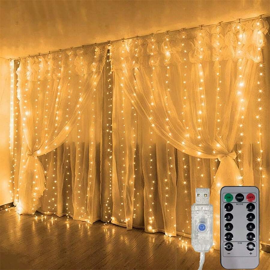 LED Garland Curtain Lights, 8 Modes, USB Powered, With Remote Control, Fairy String Lights, Perfect For Wedding, Christmas And Holiday Home Decor