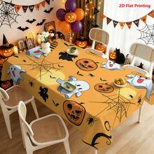 1/2pcs Halloween Tablecloth, Halloween Theme Polyester Tablecloth Cartoon Ghost Pumpkin Spider Web Orange Background Suitable For Dining Room Kitchen Coffee Table Dining Table Picnic Camping Country Farmhouse Decoration Holiday Tabletop Protection - Multicolor - View 10