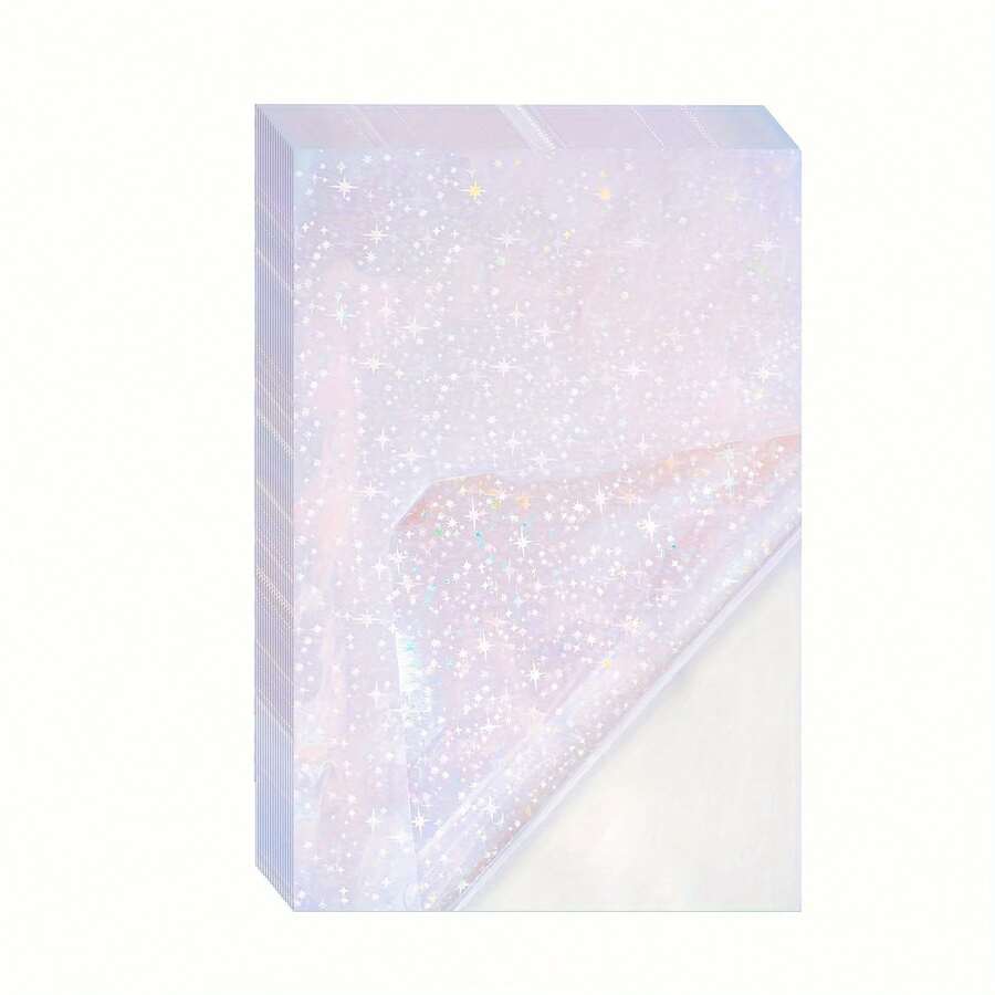 50 Sheets A6(4.1 X 5.8 Inches) Size Star Transparent Holographic Laminate Sheets, Self-Adhesive Waterproof Vinyl Sticker Paper For DIY Crafts - Star - View 1