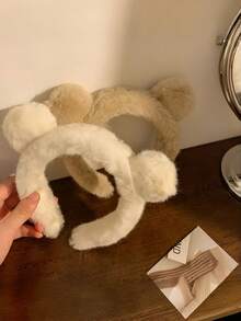 1pc Plush Bear Ear Headband, Autumn/Winter Fashion Hair Accessory, Simple Versatile Daily Commute Headband For Face Washing, Masking, Makeup, Hair Styling, High Crown, Face-Slimming Hair Clip - Multicolor - View 3