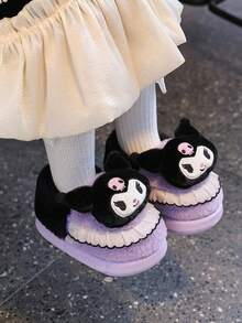 SANRIO 1雙女童可愛卡通防滑毛絨拖鞋，室內居家鞋，適合秋冬，大童適用 - 紫色 - 查看 3