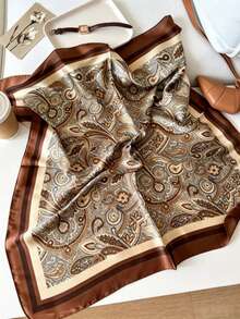 1pc Women's 70*70cm Paisley Print Faux Silk Square Scarf, Can Be Used As Belt, Bag Decoration, Ribbon, Hairband Or Headscarf, Suitable For Shopping And Travel - Camel - View 5