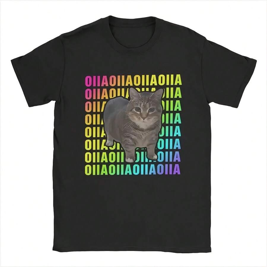 Cat Meme Glitch Disco Rotating T-Shirt For Men, Funny Fashion T-Shirt, Short Sleeve Round Neck T-Shirt, Cotton Gift Clothing - Shape - View 1