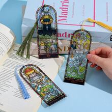 Holy Grail Colored Glass Window Art Bookmark Retro Medieval Fantasy Wind Style Su Bookmark Creative Knight Castle Theme Page Marking Signature Literary Book Fans Gift Suitable For Novel Enthusiasts, Students, And Collectors To Use. - Color - View 7