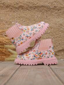 1 Pair New Soft Sole Non-Slip Baby Boots, Pastoral Pink Floral Pattern Children's Boots, Versatile Princess Short Boots For Little Girls - Pink - View 15