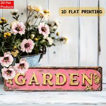 1pc 2D Flat Vintage Pink "Garden" Iron Wall Hanging Sign - Country Style Home Decor, Suitable For Entryway Or Living Room, Pre-Drilled Holes As Shown In Size Chart - Multicolor - View 3