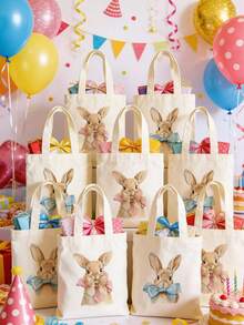 5/10pcs Mini/S/M/L Size Reusable Cute Rabbit Bow Heart Pattern Canvas Gift Bags Party Favor Bags Set, Birthday Party Kids Theme Party Gift Bags Baby Shower Back To School Graduation Party Theme Party Thanksgiving Christmas Anniversary Party Gift Packaging Bags Essential - View 2