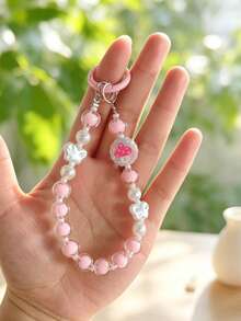1pc Colorful Transparent Beads White Butterfly Beads Handheld Beaded Chain Keychain, Atmospheric Bag Charm Hanging Chain, Versatile Key Holder Hanging Chain - A - View 4