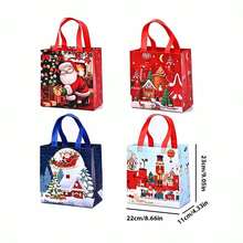 4pcs/Set Christmas Handheld Gift Bags, Santa Claus Sled Christmas Tree Castle Pattern, Snack Candy Bags, Happy Festival Decorations, Festival Decorations, Party Gifts, And Snacks - Multicolor - View 2