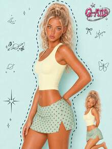 Q-AND QAND 1pc Women's Cream Yellow Ice Silk Short Cropped Racerback Yoga Tank Top, Slim Fit Cool Touch Fitness Top Sports - Pale Yellow - View 2