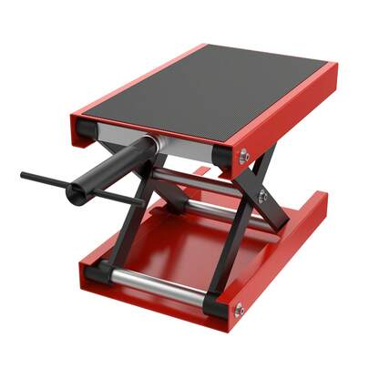 Gato elevador para motocicleta, soporte elevador de tijera ajustable de 500 kg con plataforma ancha y manivela, rango de altura de 95–340 mm para motocicletas, motos de cross y vehículos todoterreno, rojo