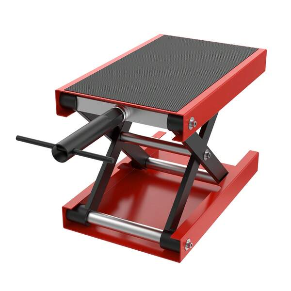 Gato elevador para motocicleta, soporte elevador de tijera ajustable de 500 kg con plataforma ancha y manivela, rango de altura de 95–340 mm para motocicletas, motos de cross y vehículos todoterreno, rojo