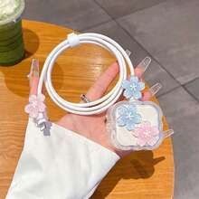 藍粉晨曦花/蝴蝶/丘比特風格保護套，相容 Apple UK 20W 充電器快充 15/16 充電線 - 彩色 - 查看 10
