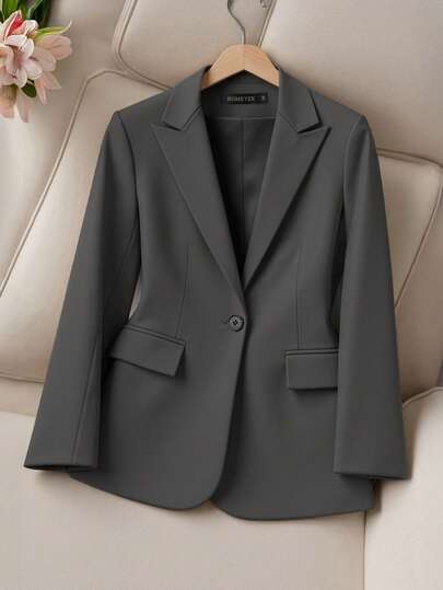 HOMEYEE Vintage Lapel Long Sleeve Casual Elegant Professional Business Office Commute Plus Size Blazer