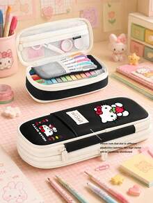 SANRIO Cute Hello Kitty Print Large Capacity Pencil Case, Multi-Function Pencil Box, Cosmetic Storage Travel Bag, Aesthetic Campus Stationery Organizer - Multicolor - View 10