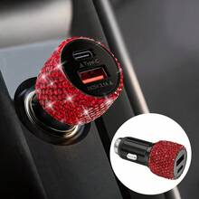 1件裝雙USB車用充電器，亮面手工水鑽水晶鑽石人造車飾，5V快充適配器，通用Android/手機，適合男女的完美節日/生日禮物 - 彩色 - 查看 64