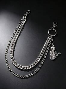 1 sợi xích quần/xích ví kim loại khung xương guitar 2 lớp, phong cách punk hip hop cho quần jean, phù hợp với thời trang đường phố, tiệc tùng và Halloween - Bạc - Xem 5