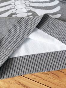 Sweater Rajut Lengan Panjang Berkerudung Motif Tulang Kerangka Halloween Keren untuk Anak Laki-laki, Cocok untuk Kasual Sehari-hari, Pesta Halloween, Musim Semi, Musim Gugur, Musim Dingin - Grey - View 7