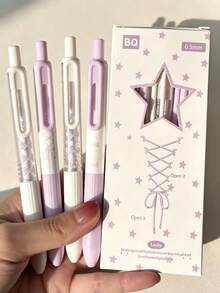 4pcs Cute Pink & White Ballpoint Pens, 0.5mm Black Ink, Bow Decoration, Click Switch. "Sweet Ballet" Stationery, Ideal For Back T, First Day Of School - Multicolor - View 11