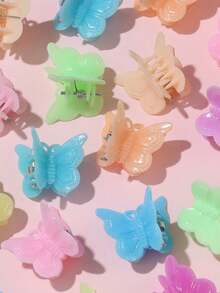 Transparent Colorful Mini Butterfly Hair Claw Clip, Acrylic Side Decor Hair Clip For Girls, Fixing Loose Hair - Multicolor - View 6