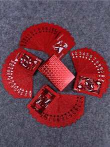 1 Set 54 Colorful Red & Gold Card Game Cards, Multi-Player Game Card Set, Magic Pack, Wedding Party Birthday Holiday Board Game Gift Collection - Red - View 3