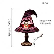 1pc Halloween Witch Hat Table Lamp, USB Powered Bat And Spider Pattern Night Light, 3D Carved Gothic Style Home Office Decor, Atmospheric Party Light, Holiday Gift For Gothic Enthusiasts - Witch Hat - View 2