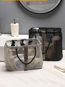 Mesh Shower Storage Bag, Foldable Bathroom Storage Basket, For Toiletries, Shampoo, Cosmetics, Portable Shower Storage Basket, Waterproof Toiletries Storage Bag, Suitable For Home, Shopping, Outdoor Activities, Pool Storage, Handbag, Bathroom Accessories Essentials, Fitness Essentials - Multiple Styles - View 1