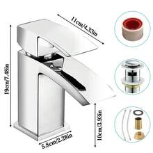 Waterfall-Style  Bathroom Faucet With Single Lever Mixer And Matching Drain Assembly - Silver - View 2