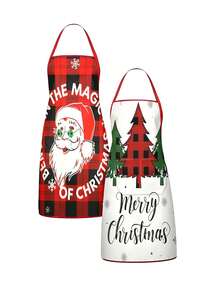 4pcs/2pcs Christmas Plaid Pattern Apron Set, Red Green Buffalo Check Xmas Truck & Reindeer Print Kitchen Cooking Baking Aprons For Holiday Party Decoration - Multicolor - View 14