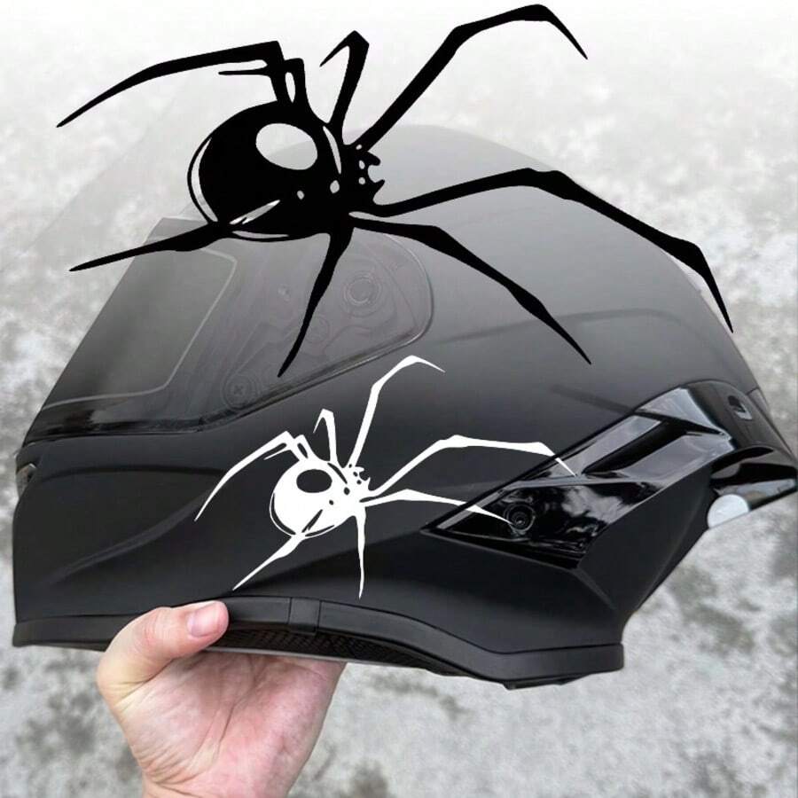 1 Pair Halloween Dark Spider Motorcycle Stickers, Black & White, Vinyl Waterproof UV Resistant, Suitable For Cars, Motorcycles, Helmets, Body, Windows, Motorcycle Personalized Modification Scratch Cover Stickers - Spider - View 1