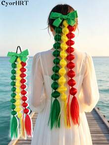22 Inch Colorful Bubble Ponytail Wig With Bow Hair Accessory, Pink, Purple, Blue, White, Red, Yellow, Green Optional, Crazy Hair Accessory, Suitable For Women Outings, Daily, Holidays, Parties, Christmas, Music Festivals, Carnivals, Halloween - Multicolor - View 10