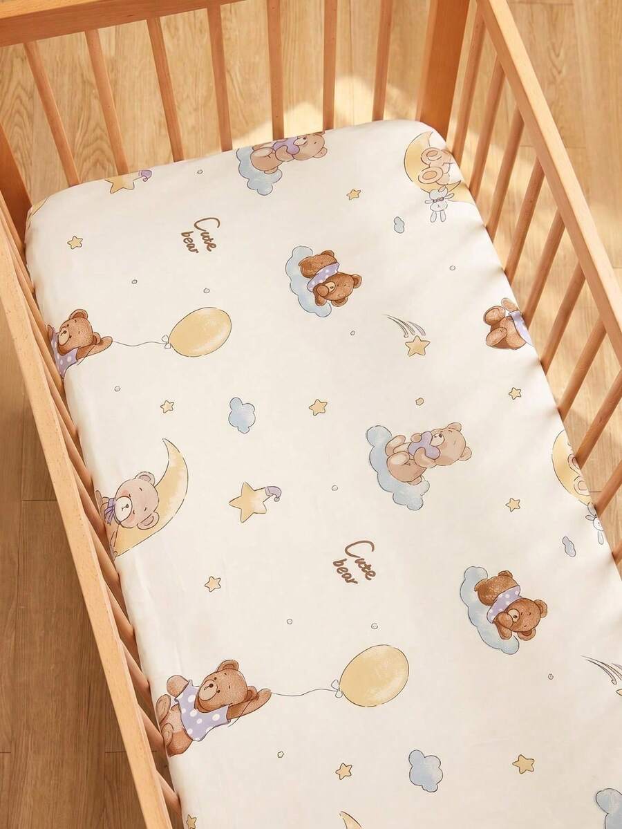 1pc Baby Crib Sheet, 100% Cotton, Cartoon Print, Breathable & Moisture-Absorbing, All-Season, Cute Patchwork Mattress Cover