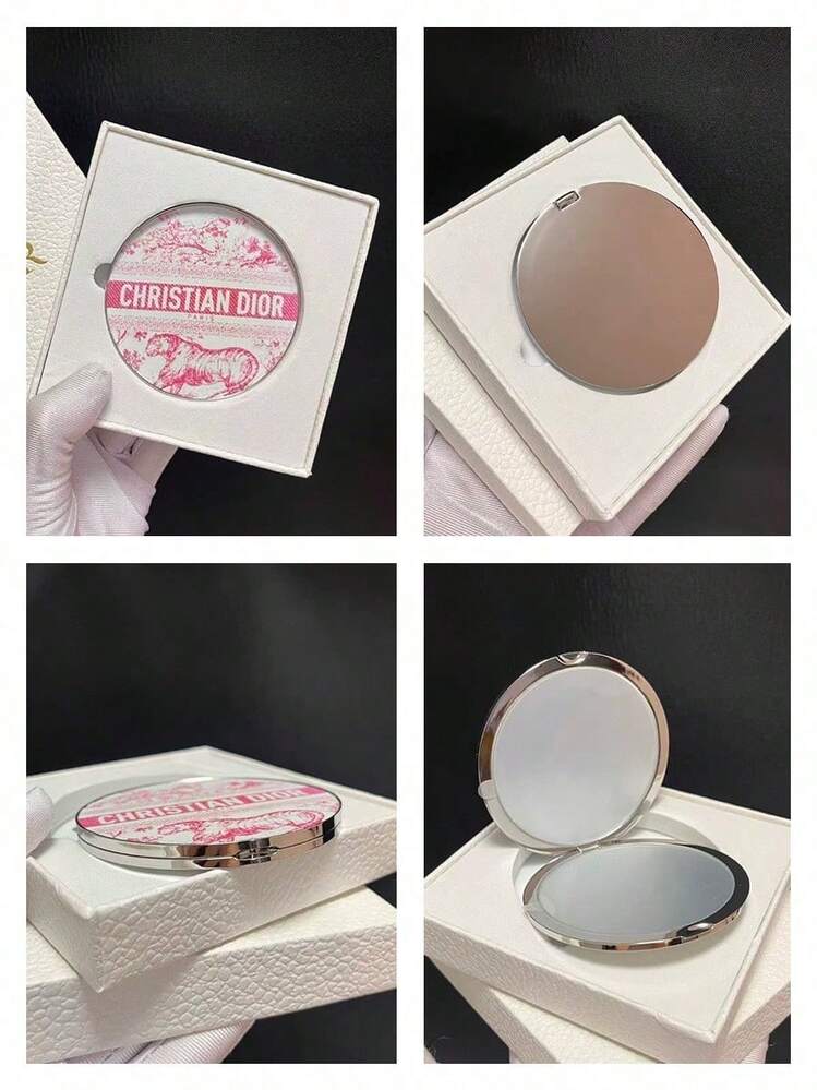 Cermin Saku Portabel Bulat Motif Macan Toile De Jouy, Cermin Pembesar dan Cermin Biasa Dua Sisi, Tersedia 2 Warna DIOR-GIFT-158 DIOR-GIFT-159 - Merah - View 6