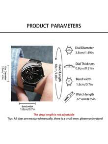 Men's Watch, Black Stainless Steel Strap Casual Round Dial Quartz Watch, Suitable For Daily Life, Can Be Used As A Gift For Back-To-School Students - Black - View 4