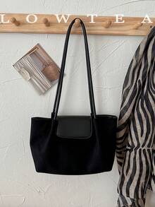 low tea 1pc Pleated Dumpling Bucket Shoulder Bag, Suede Fabric, Suitable For Commuting, Shopping And More - Black - View 12