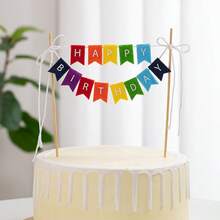 1 Set Happy Birthday Cake Banner, Mini Happy Birthday Cake Topper Sign, Rainbow Cupcake Topper, Colorful Cupcake Decorations, Banner For Boys Girls Party - Happy Birthday - View 2