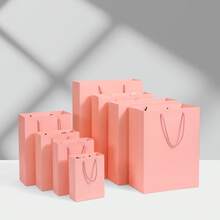 1/5pcs Pink & White Gift Tote Bags With Handles, Elegant Paper Gift Bags, Suitable For Wedding, Bridal Shower, Mother's Day, Birthday, Durable & Lightweight Kraft Paper Packaging, Perfect For Small Gifts, Party Supplies, Halloween, Christmas, Gift Wrapping - Multicolor - View 11