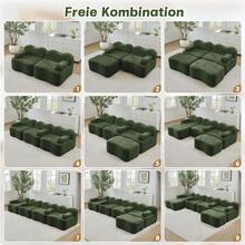 Sofá modular sin huesos en forma de L de 2 plazas con 1 otomana, forma de onda, cojín de reposabrazos móvil, para sala de estar & apartamento, sin montaje, verde - Verde - Ver 12