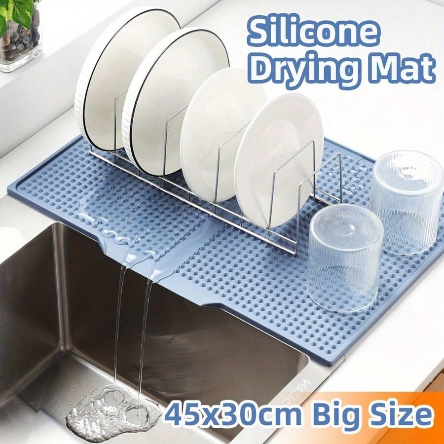 1pc Extra Large Kitchen Splash Guard Drying Mat - Heat Resistant 446°F/230°C, Non-Slip Countertop Mat With Drainage Holes, Suitable For Sink, Stove, Countertop Drying - Easy To Clean, Dishwasher , Space-Saving Design - Multicolor - View 1