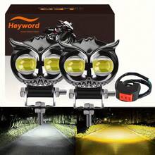 Heyword Dual-Color LED Motorcycle Owl Auxiliary Light, Suitable For Motorcycles, Bicycles And Cars. Equipped With Adjustable Mounting Bracket, Hardwired Connection, Road Lighting Auxiliary Equipment, Adjustable Vehicle Lighting, Without Battery. - 2pcs - View 16