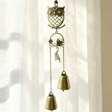 1pc Vintage Owl Wreath Wind Chime With Bird Decoration, Rustic Metal Hanging Bell, Suitable For Indoor, Garden, Patio Or Porch Use - Owl - View 7