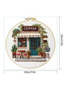 1 buah, ukuran 20*20cm/7.9*7.9in, Perlengkapan Bordir Kedai Kopi, Set Bordir Buatan Tangan DIY untuk Pemula Dewasa, Hadiah Rumah, Hadiah Menjahit Wanita, Termasuk Panduan Pengguna, Kain Pola Cetak, Bingkai Bordir, Jarum dan Benang. - Kedai kopi - View 5
