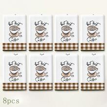 2pcs "But First Coffee" Coffee Themed Kitchen Towels, Coffee Cup Print Brown & White Plaid Decorative Hand Towels, Vintage Country Dish Cloths, Suitable For Kitchen, Coffee Corner, Oven Handle And Home Decor 4/6/8/Pcs Set - Multicolor - View 9