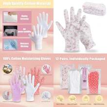 Premium 100% Cotton Gloves Moisturizing Gloves For Dry Hands Overnight Sleeping And Eczema White Floral Dots - Black - View 9